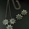 Handmade Silver Replica Flower Necklace with Matching Earrings – Long Elegant Floral Design Jewelry Set for Women