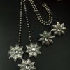 Handmade Silver Replica Flower Necklace with Matching Earrings – Long Elegant Floral Design Jewelry Set for Women