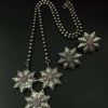 Handmade Silver Replica Flower Necklace with Matching Earrings – Long Elegant Floral Design Jewelry Set for Women