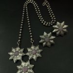 Handmade Silver Replica Flower Necklace with Matching Earrings – Attractive Long Design - "Babypink"