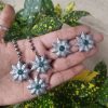 Handmade Silver Replica Flower Necklace with Matching Earrings – Long Elegant Floral Design Jewelry Set for Women