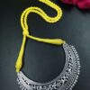 Traditional pearl floral art choker necklace with adjustable thread for ethnic wear.