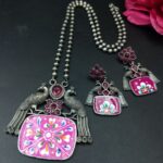Bulk 524 Traditional Best Hand Painted Peacock Necklace Set | Silver Plated Ethnic Jewelry with Stone Work - "Red"