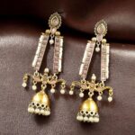 Bulk 172 Traditional Long Two-Tone Jhumki Earrings | Pearl & Stone Work Dangler Amazing Jewelry for Women - "Baby Pink"