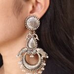 Traditional Fish Design Earrings | Oxidized Silver Plated Dangler with Pearl Work