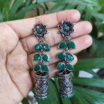 Bulk 58 Silver Plated Oxidized Jhumki Dangler Earrings | Stone & Pearl Detailing Perfect Traditional Look Jewelry - "Green"
