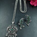 Ethnic Stone Floral Art Necklace Set | Traditional Jewelry with Elegant Design for Women - "Green"