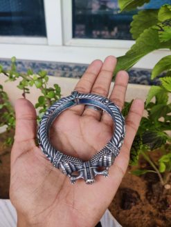 Silver Replica Peacock Bracelet | Perfect Free Size Openable kada Bangle