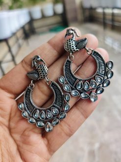 Stylish Silver Replica Peacock Chandbali Earrings | Daily Wear Jewelry