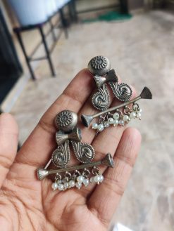 Silver Replica Antique Stud Earrings | Premium Vintage Look Jewelry