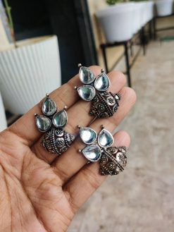 Designer Stone Work Oxidised Ring & Earrings Combo For Girls