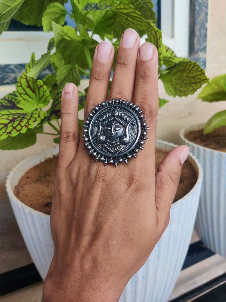 Oxidised Navratri Special Durga Rings | Best Adjustable Size Ring Jewelry