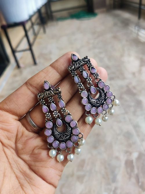 Silver Replica Stone Work Jewelry | Antique Stone Stud Earrings