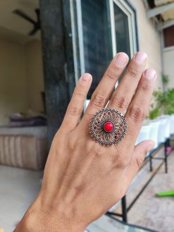 Designer Silver Plated Stone Stud RIng For Girls