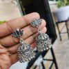 Antique Silver Plated Lotus Stud Jhumka Earrings | Perfect Jhumki Jewelry Gift