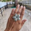 Beautiful German Silver Free Size Flower Rings | Adjustable Oxidized Ring For Her
