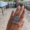 Silver Plated Unique Lotus  Rings Jewelry For Girls | Perfect Adjustable Size Ring Design
