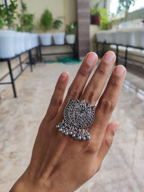 Silver Plated Unique Lotus  Rings Jewelry For Girls | Perfect Adjustable Size Ring Design