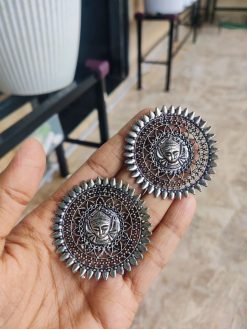 Best German Silver Durga Stud Earrings | Navratri Special Stud Jewelry