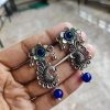 Antique Look Silver Plated Flower Stud Peacock Earrings | Antique Studs Jewelry