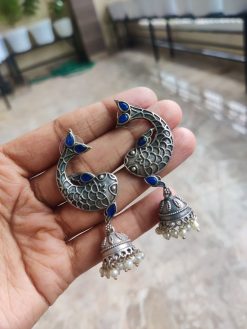 Silver Replica Fish Style Earrings| Elegant Pearl Work Jhumki Earrings