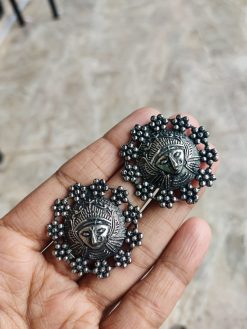 Traditional Godress Durga Silver Stud Earrings for Girls