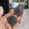 Oxidized Silver Polished Round Stud Earrings | Stylish Partywear Jewelry