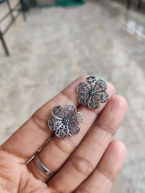 Simple Silver Plated Stud Earrings | Unique Stud Design FOr Girls