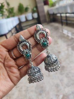 German Silver Jhumka Earrings | Oxidized Long Stud Jewelry