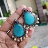 Trendy Silver Replica Pearl Work Stone Stud Earrings | Women?s Jewelry
