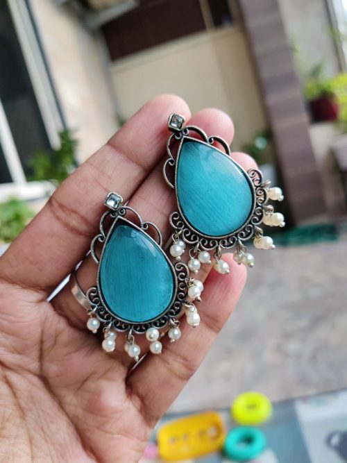Trendy Silver Replica Pearl Work Stone Stud Earrings | Women?s Jewelry
