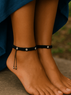 German silver adjustable thread flower charm anklets for women.