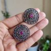 Elegant Round Floral Art Stud Earrings | Silver Replica Oxidized Jewelry for Women and Girls in Stylish Design