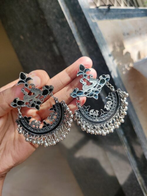 Oxidised German Silver Meenakari Dangler Earrings Elegant Ethnic Jewelry for Women