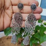 Stylish Oxidised Long Floral Art Jhumki Earrings | Elegant Ethnic Jewelry for Women