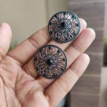 Bulk 126 Beautiful Round Floral Art Stud Earrings | Traditional Silver Replica Oxidised Jewelry for Women and Girls Daily Wear - "Black"