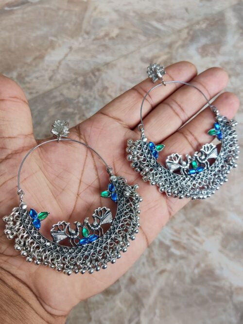 Elegant Oxidised Peacock Chandbali Earrings | Traditional Ethnic Jewelry for Women
