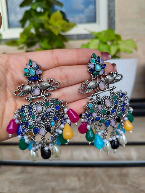 Stylish Oxidised Multi Color Dangler Earrings | Elegant Ethnic Jewelry for Women