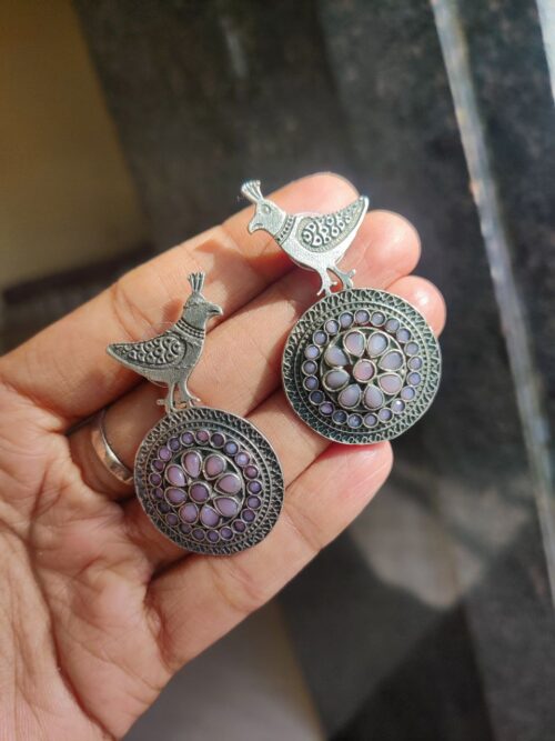Oxidised Bird Design Stone Work Stud Earrings ? Stylish Ethnic Jewelry for Women