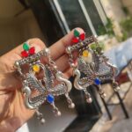 German Silver Peacock Stud Earrings | Traditional Oxidised Jewelry for Women