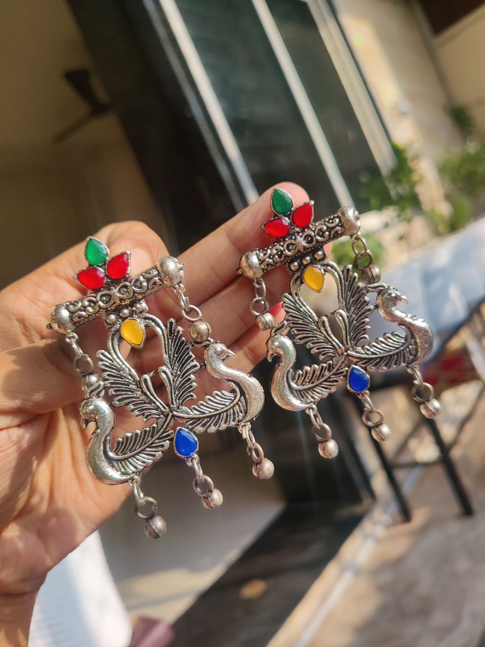 German Silver Peacock Stud Earrings | Traditional Oxidised Jewelry for Women 1 German Silver Peacock Stud Earrings | Traditional Oxidised Jewelry for Women