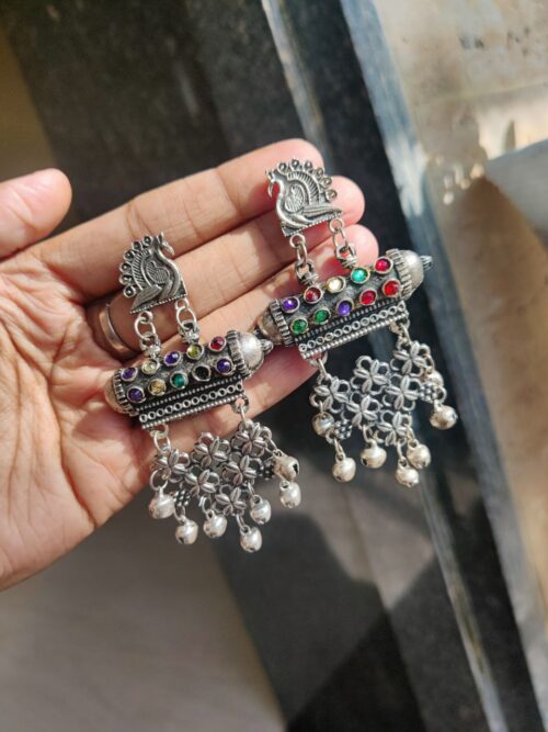 Oxidised Peacock Design Dangler Earrings | Elegant Ethnic Jewelry for Women