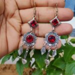 Handmade Silver Plated Stone Dangler Earrings | Elegant Ethnic Jewelry for Women