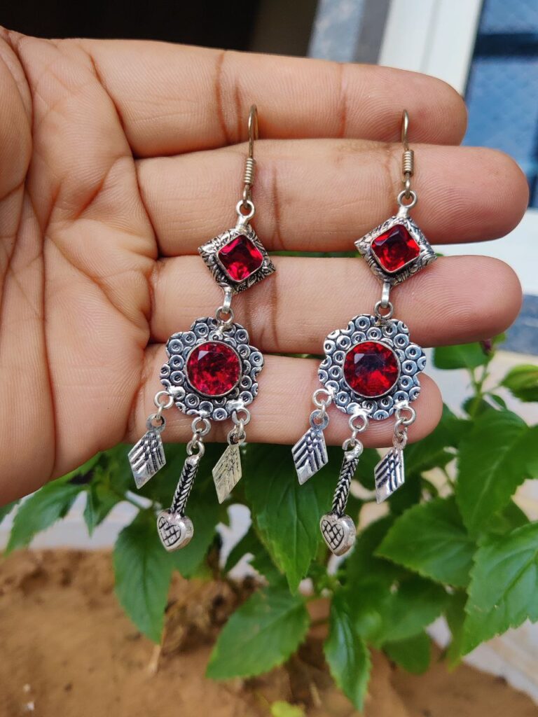 Handmade Silver Plated Stone Dangler Earrings | Elegant Ethnic Jewelry for Women
