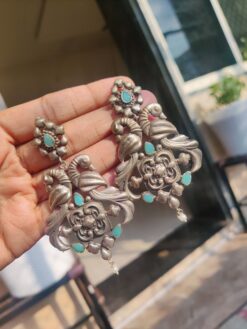 Silver Look Alike Peacock Earrings | Traditional Ethnic Jewelry for Women