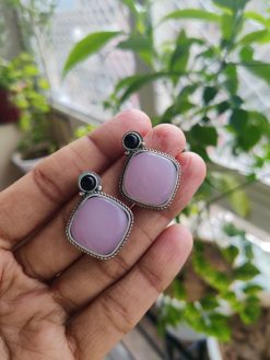 Stylish Monalisa Square Stone Stud Earrings | Silver Replica Oxidized Jewelry for Women and Girls Daily Wear