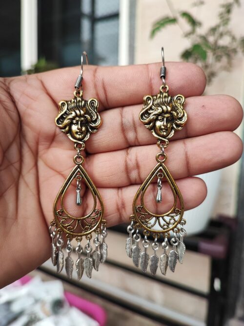 Gold and Silver Mix Oxidised Face Design Earrings | Unique Contemporary Statement Jewelry for Women