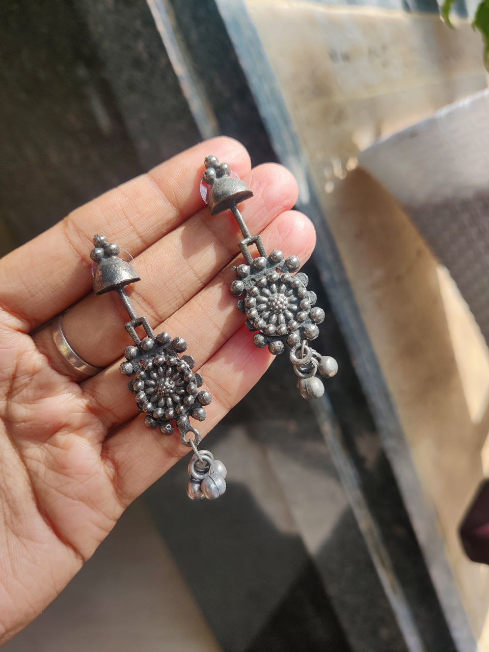 German Silver Black Polish Earrings | Stylish Ethnic Jewelry for Women 1 German Silver Black Polish Earrings | Stylish Ethnic Jewelry for Women