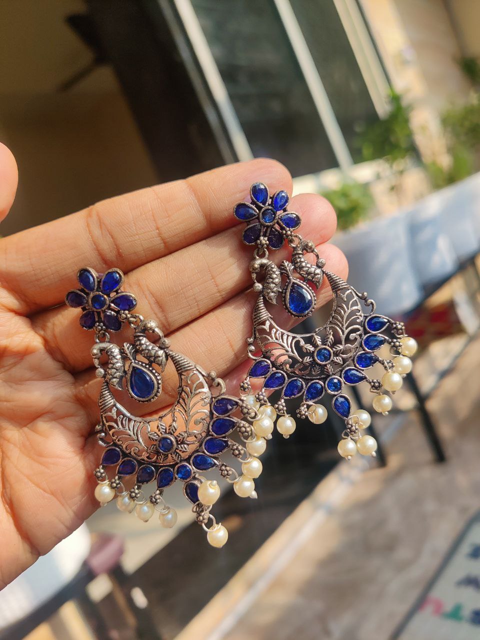 Silver Plated Peacock Dangler Earrings | Traditional Ethnic Jewelry for Women 2 Silver Plated Peacock Dangler Earrings | Traditional Ethnic Jewelry for Women - Image 2