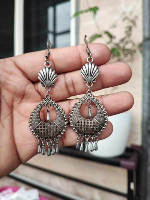 Oxidised Chandbali Dangler Earrings | Traditional Ethnic Silver Replica Jewelry for Women and Girls